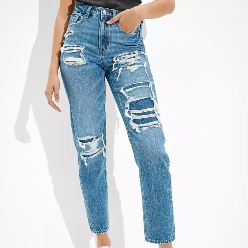 Patched Mom Straight High-Rise Jean | American Eagle | Size 16